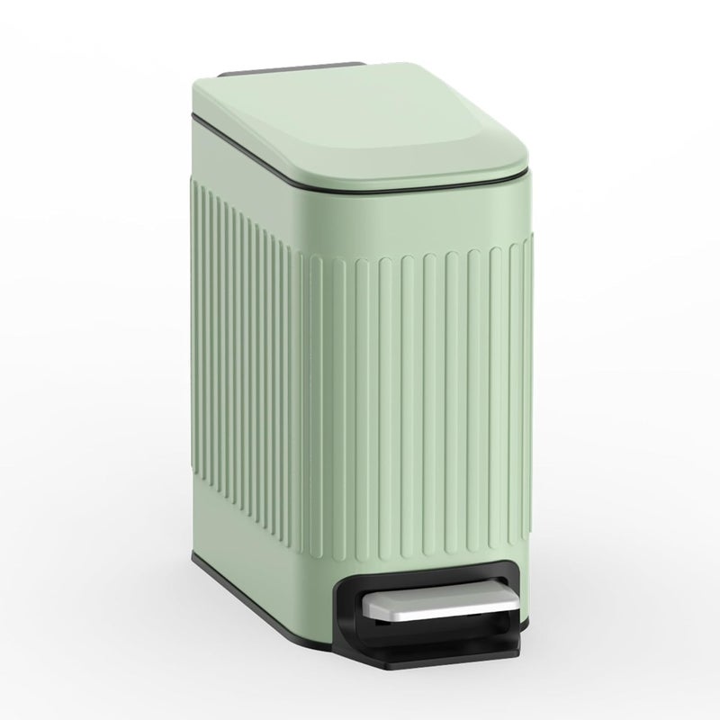 TrashAid Slim Bathroom Trash Can with Lid Soft Close, 6 Liter/1.6 Gallon Stainless Steel Small Garbage Can with Removable Inner Bucket, Step Pedal, Slim Wastebasket for Toilet, Office, Bedroom, Green - Image 1